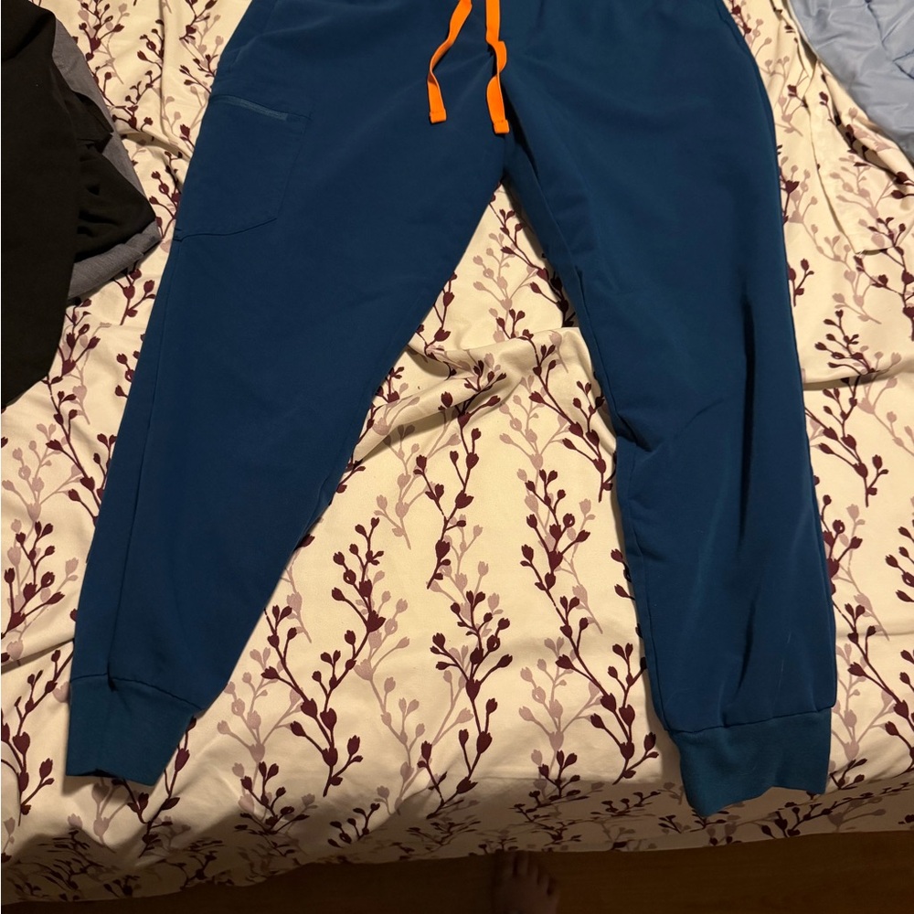 Women Blue Jogger Pants with Orange Drawstring